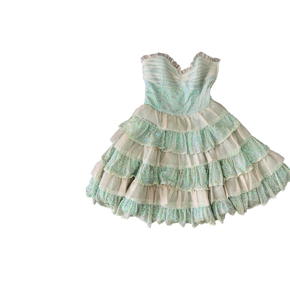 Vintage Betsey Johnson Strapless Sparkly Light Blue Mini Princess Dress- 10 - Picture 4 of 15